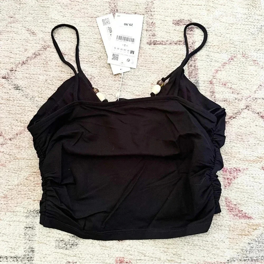 NWT Zara• Black beaded Crop Top Size Large - Picture 8 of 11